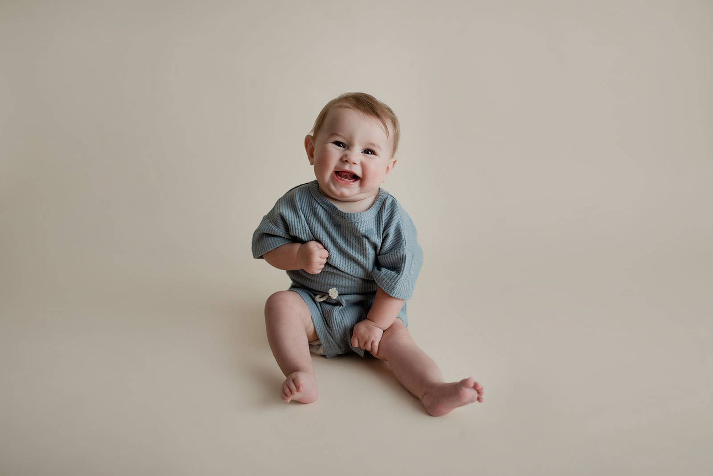 Dusty Blue Waffle Knit Shorts Set