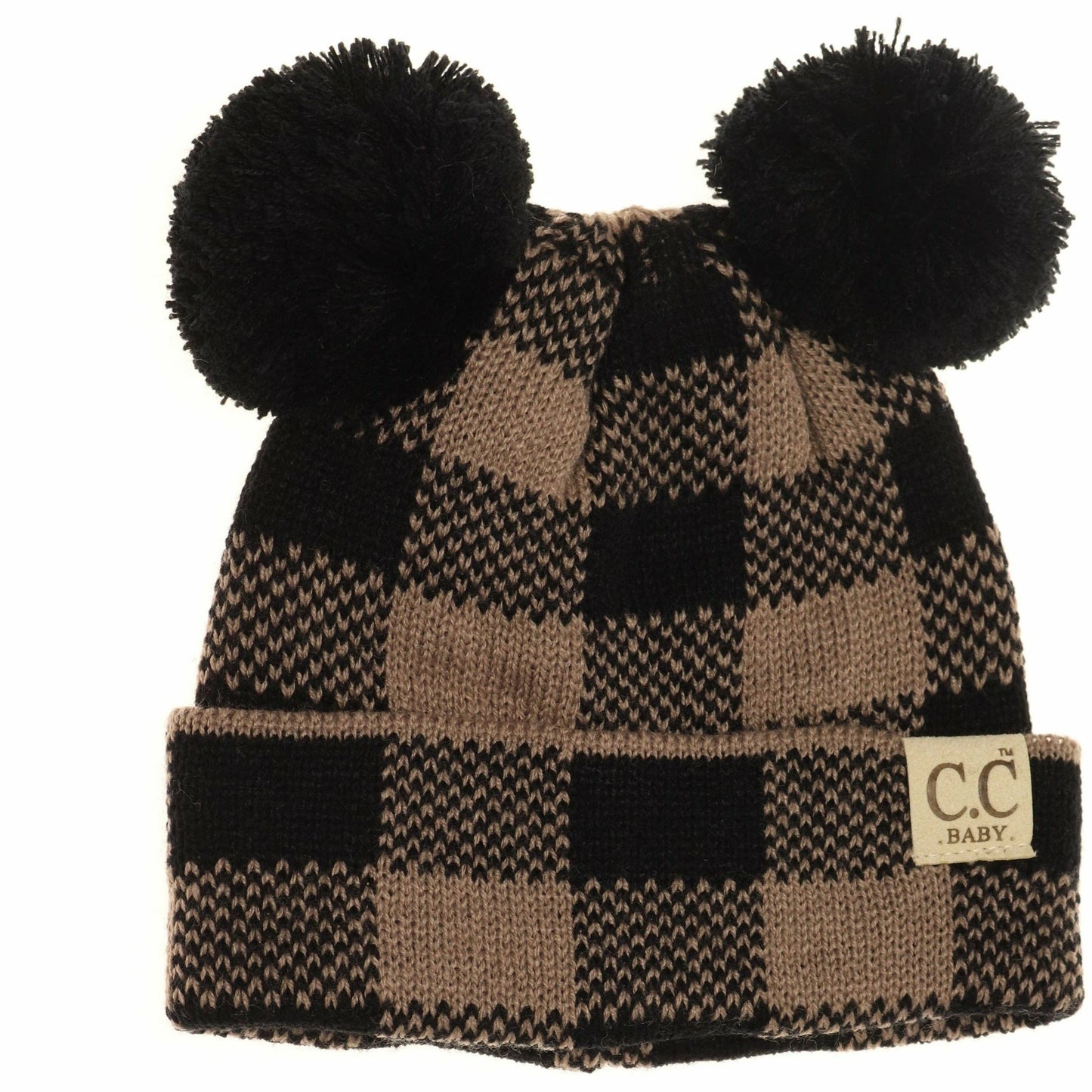Baby Buffalo Plaid Pom Pom Beanie