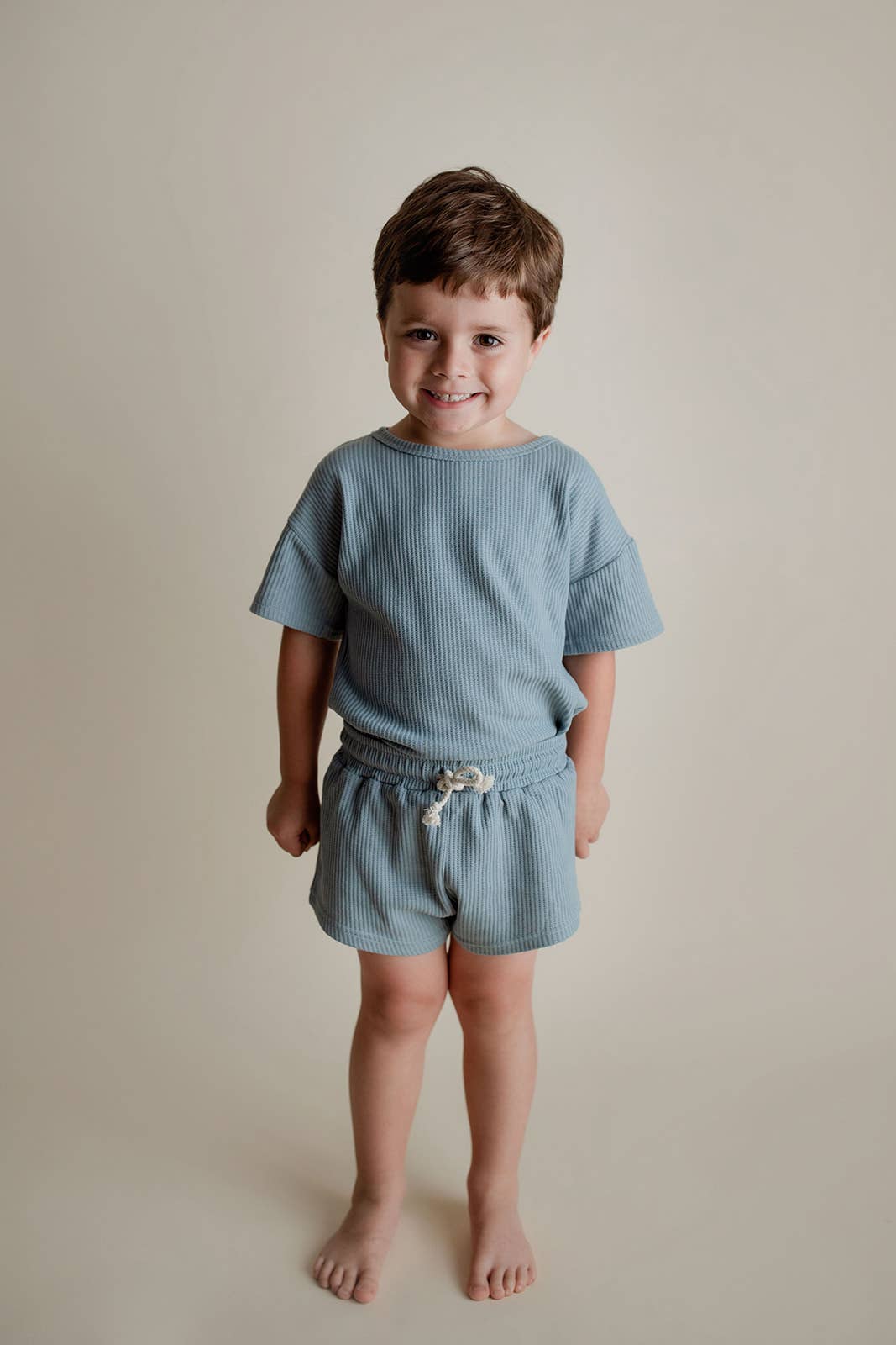 Dusty Blue Waffle Knit Shorts Set