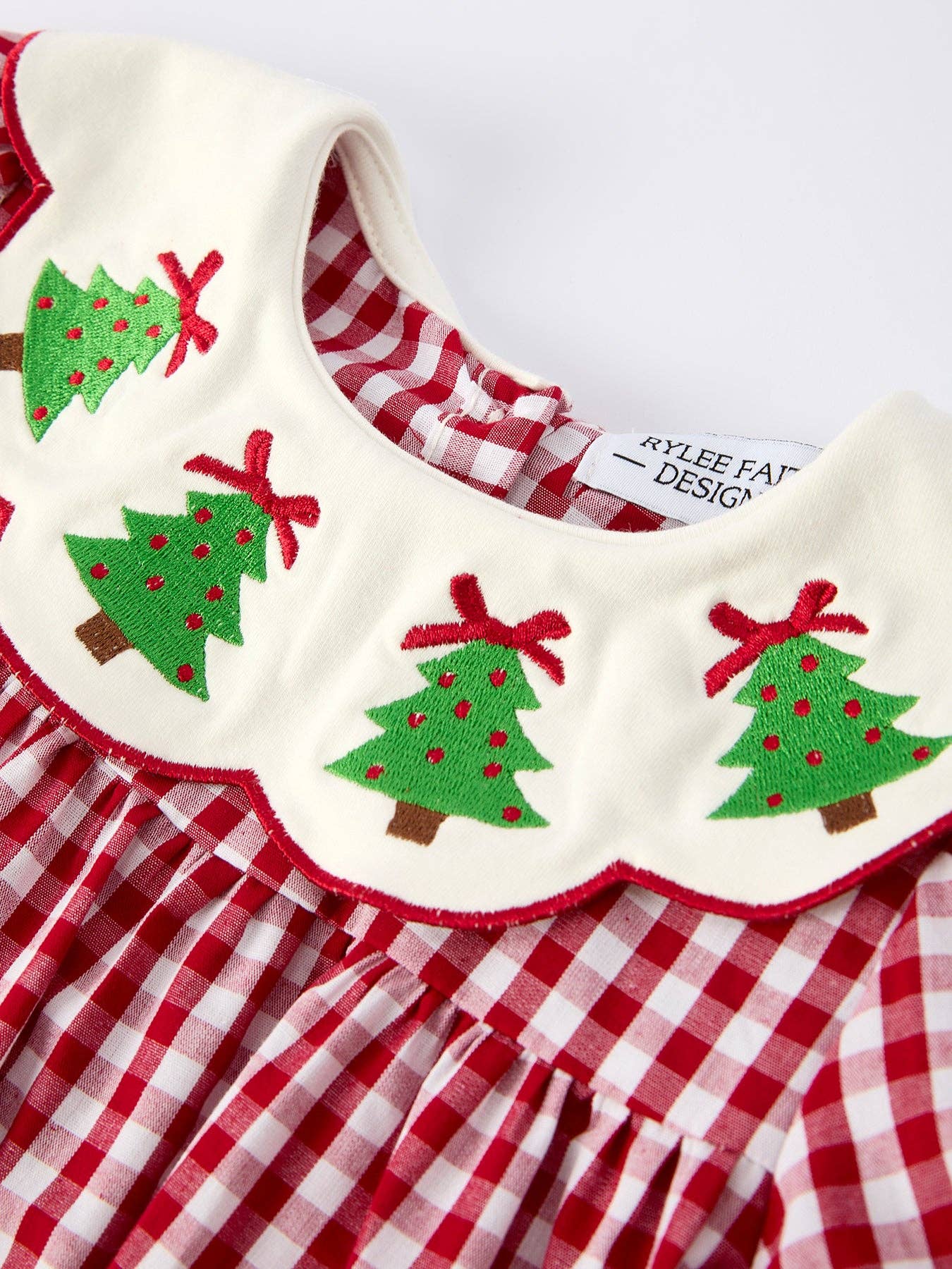 Embroidered Christmas Tree Plaid Dress