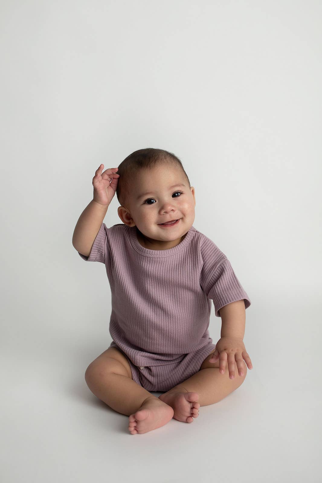 Soft Lilac Waffle Knit Shorts Set