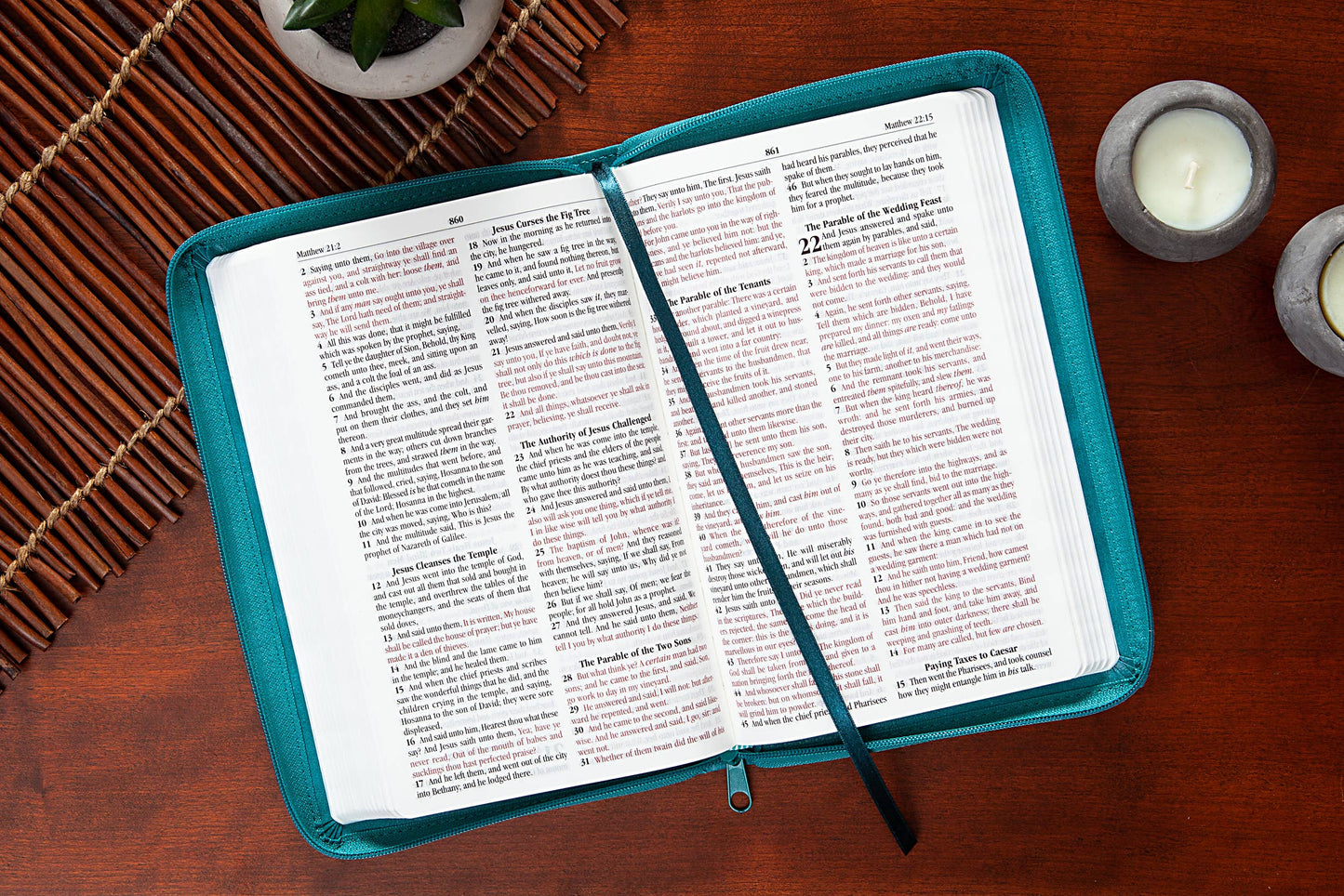KJV Bible Turquoise Faux Leather with Zippered Cover