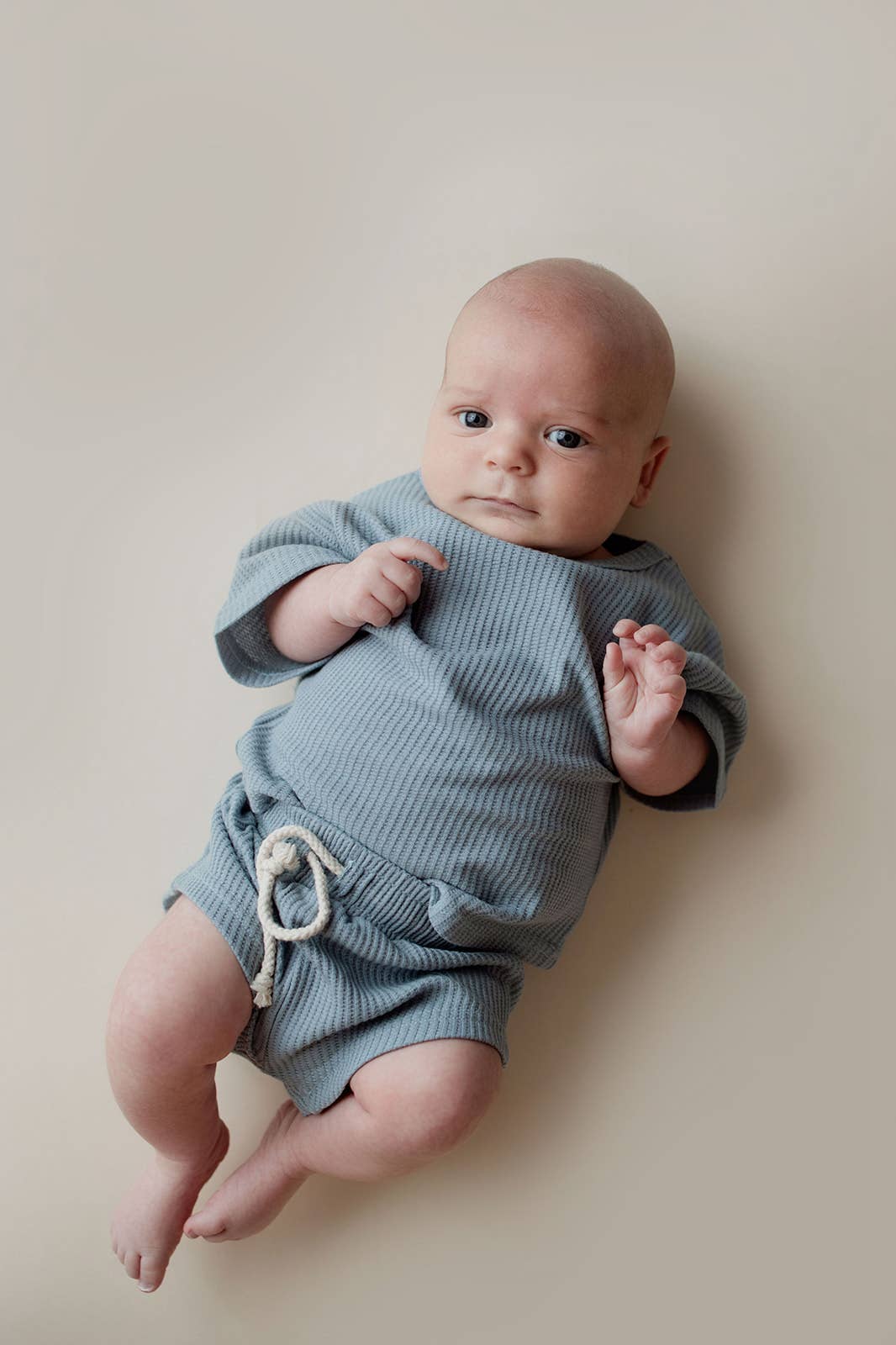 Dusty Blue Waffle Knit Shorts Set
