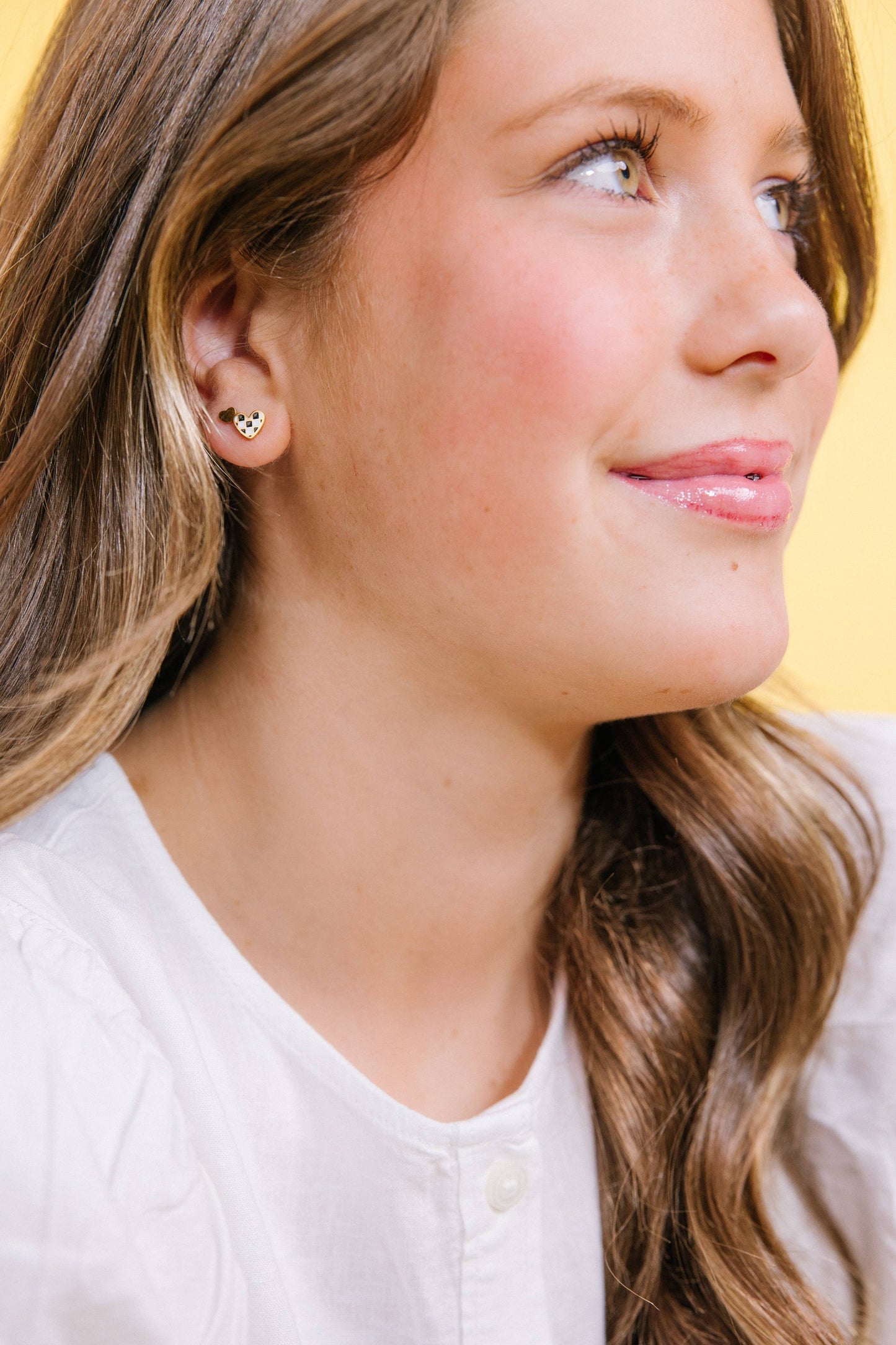 Checkered Heart Flat Back Earrings