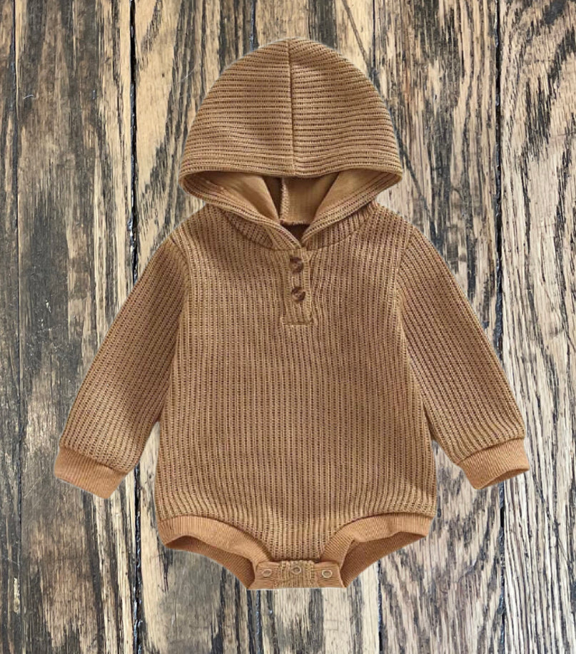 Tan Hooded Sweater Romper