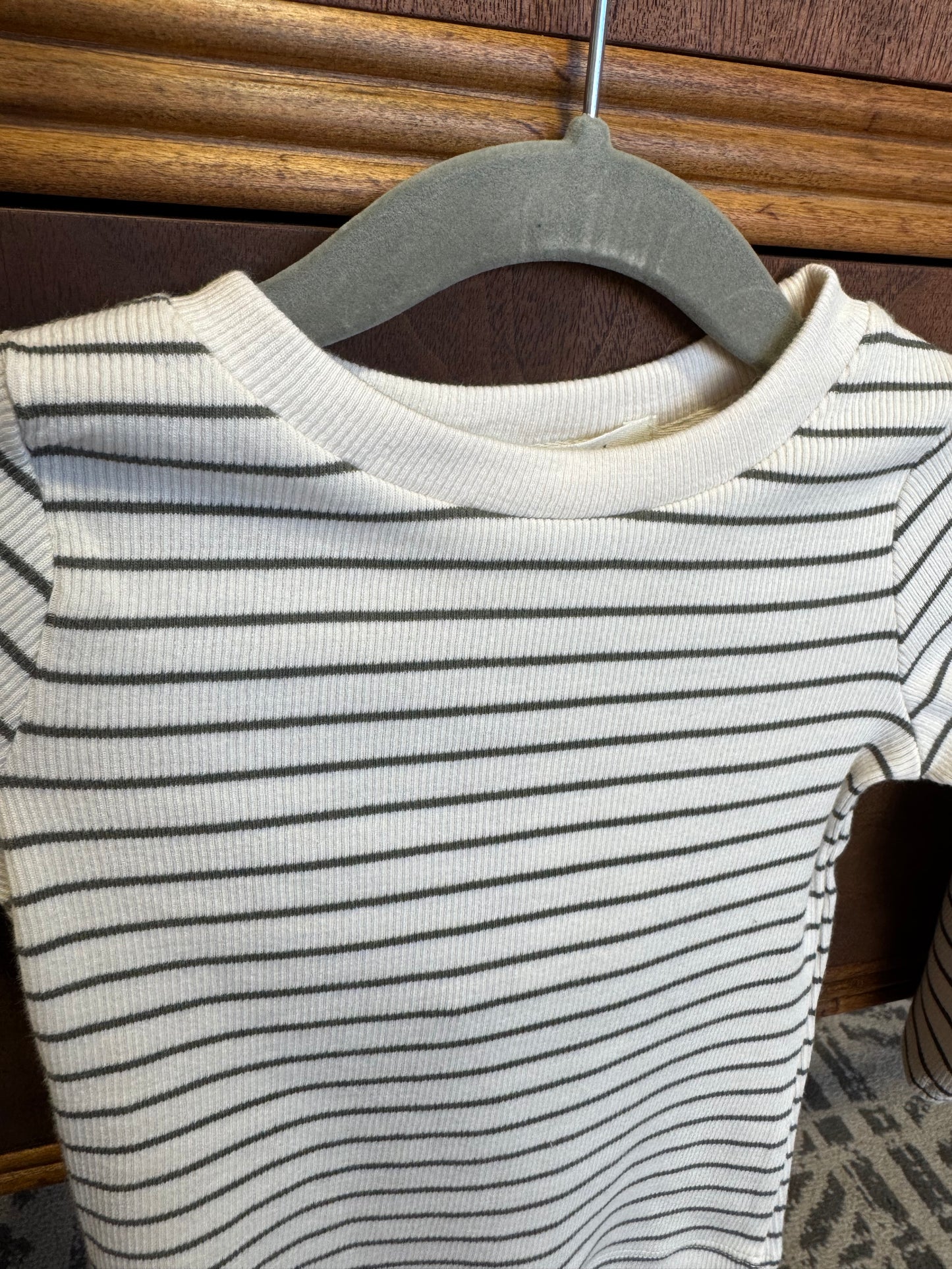 Olive Striped Ribbed Long Sleeve Top
