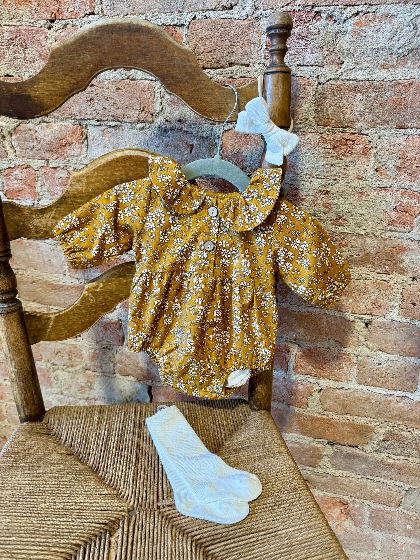 Mustard Floral Romper 3 Piece Set