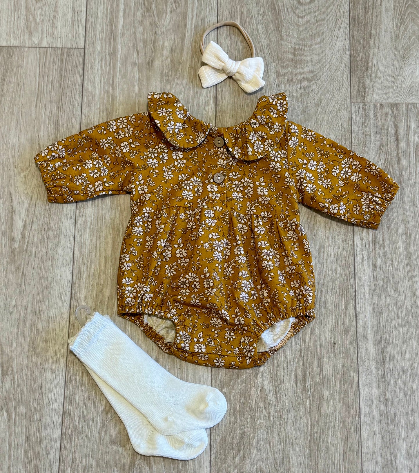 Mustard Floral Romper 3 Piece Set