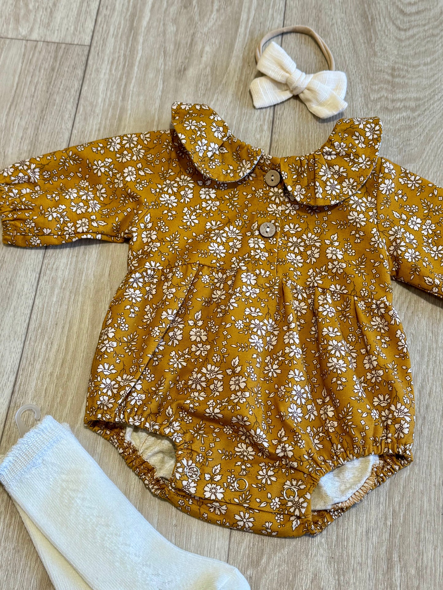 Mustard Floral Romper 3 Piece Set