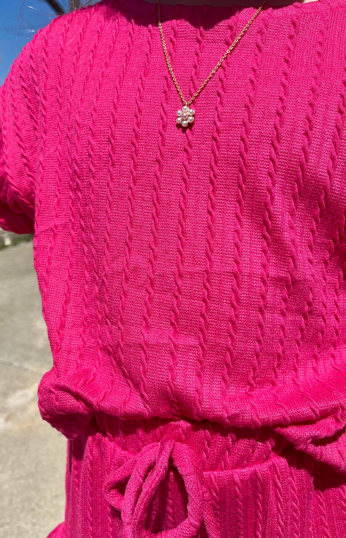Fuchsia Embossed Ribbed Knit Ruffle Set