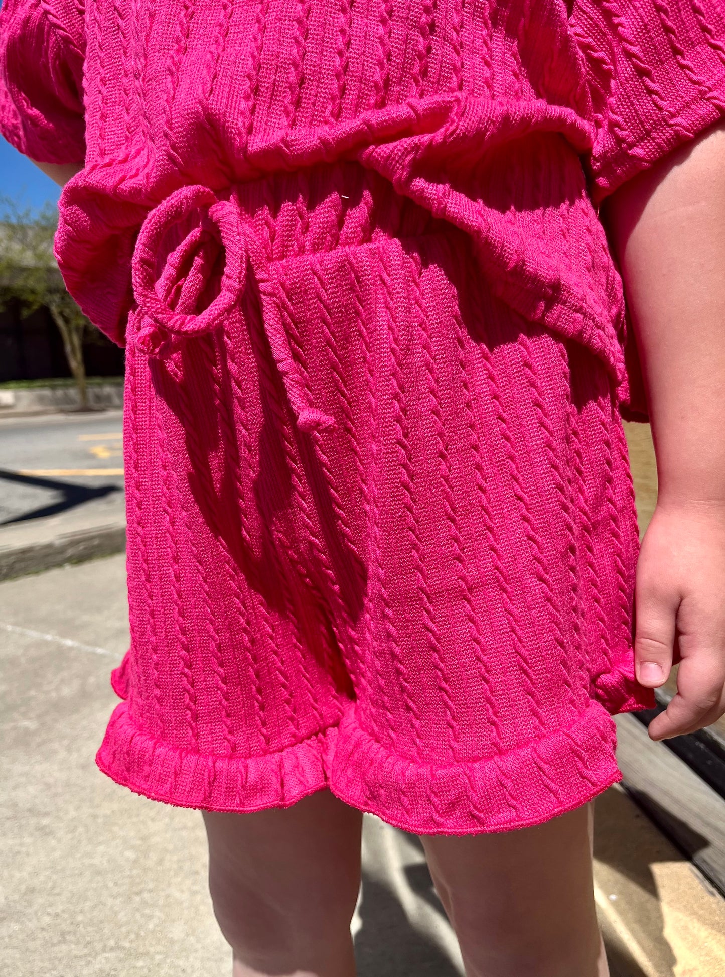 Fuchsia Embossed Ribbed Knit Ruffle Set
