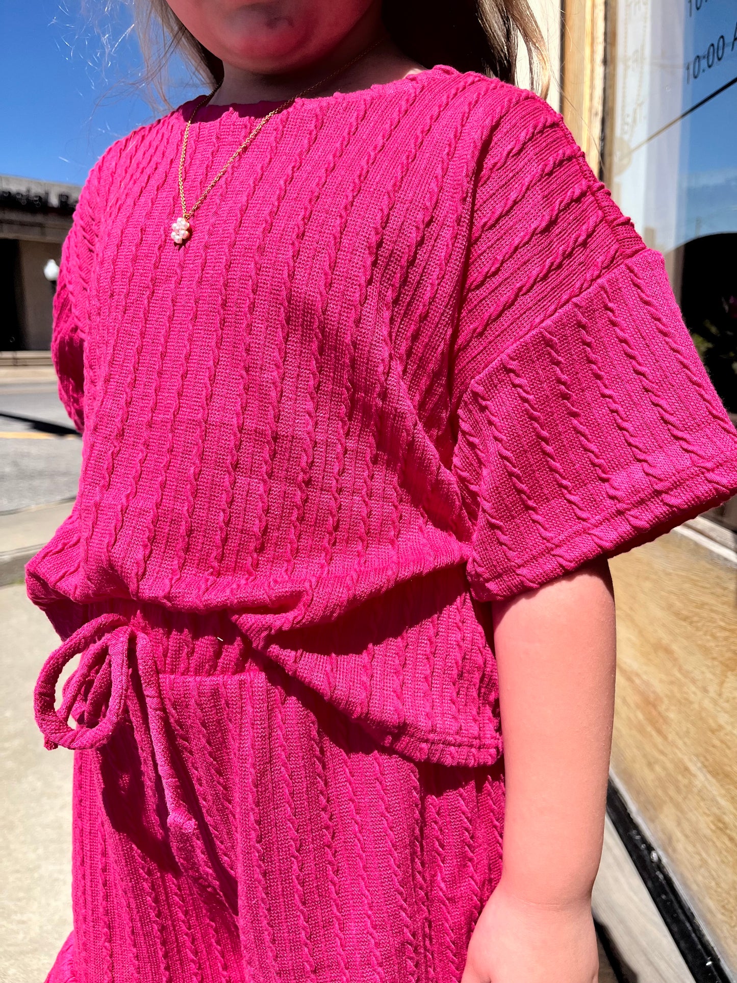 Fuchsia Embossed Ribbed Knit Ruffle Set