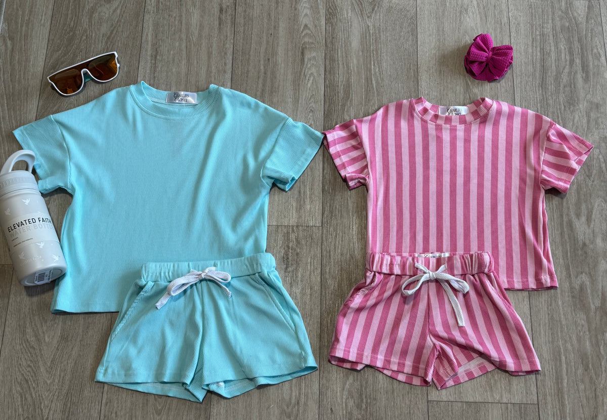 Play All Day cotton candy stripe bamboo top and shorts set