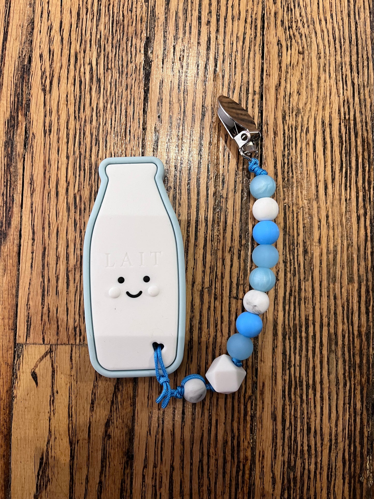 Baby Boos Teether Blue Milk Bottle W Clip