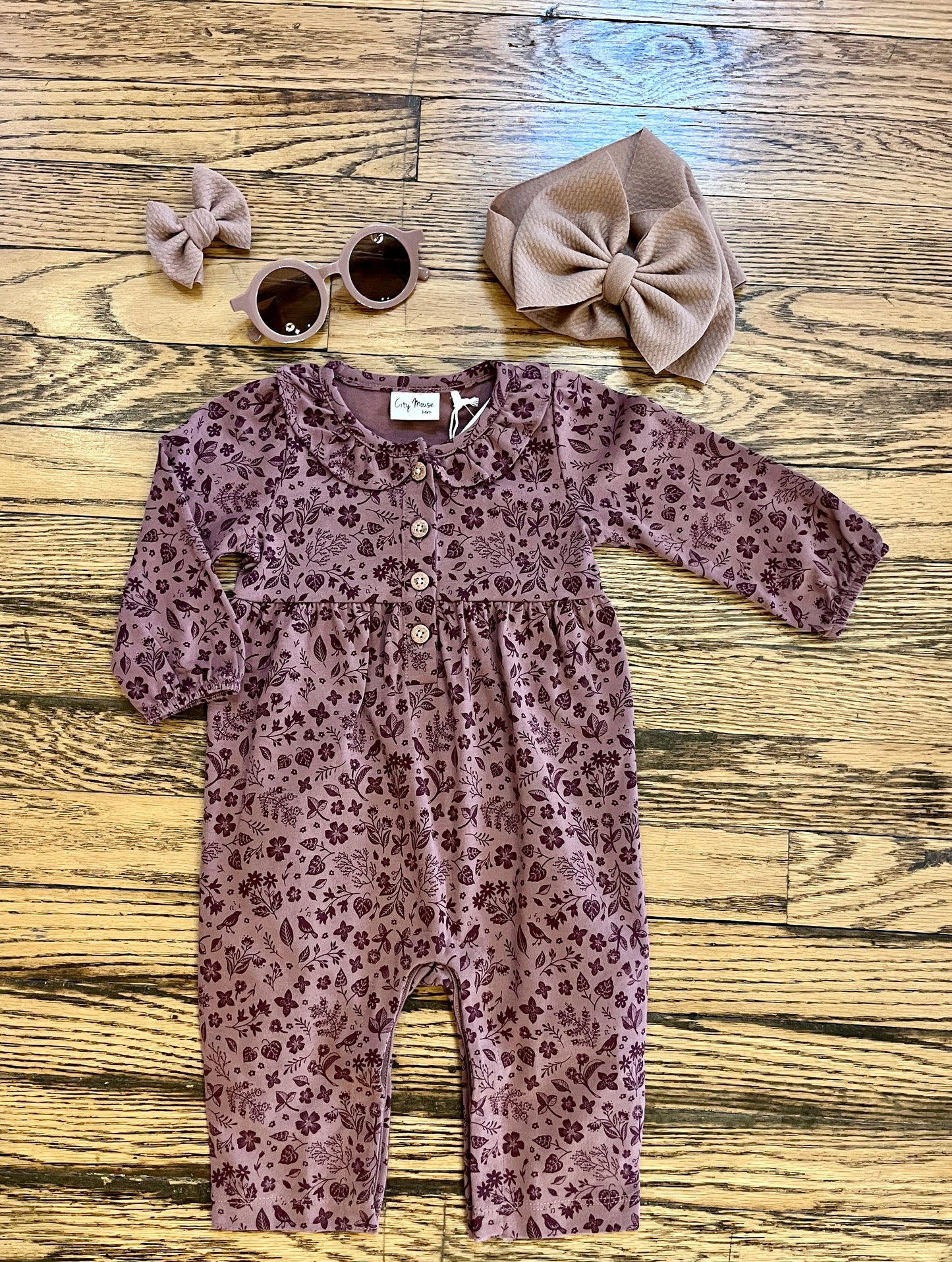 Collared Romper - Fall Plum Birds
