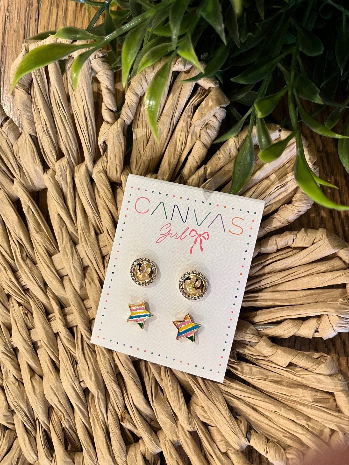Rainbow Star & Smiley Face Stud Set- Shiny Gold
