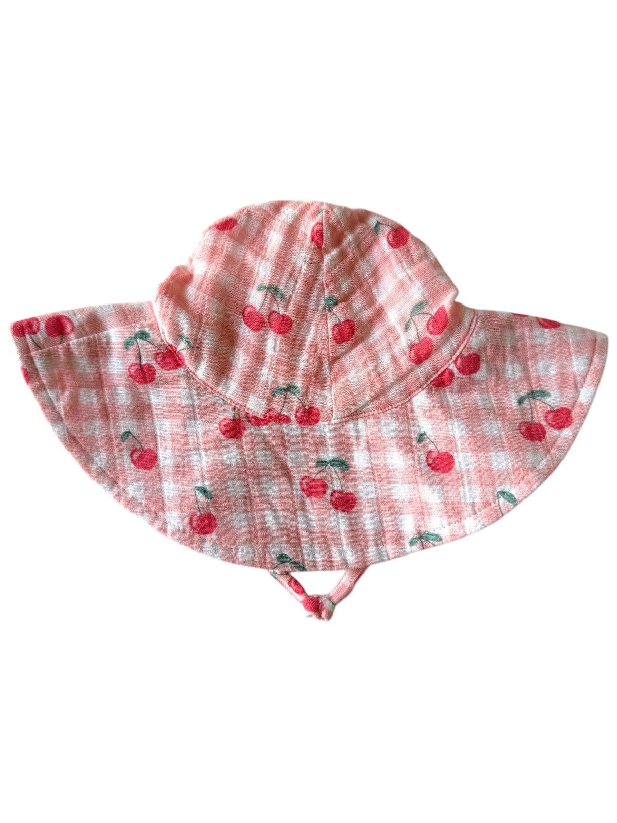 Gingham Cherries Wide Brim Sunhat
