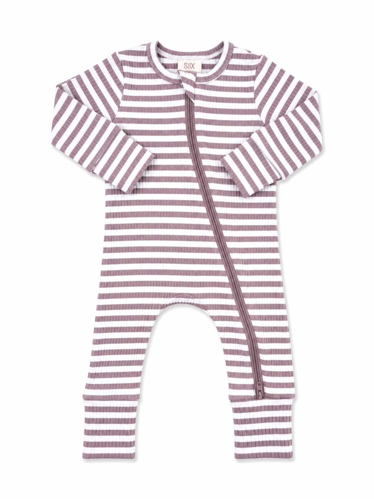 Ribbed Violet Stripe 2-Way Zip Romper