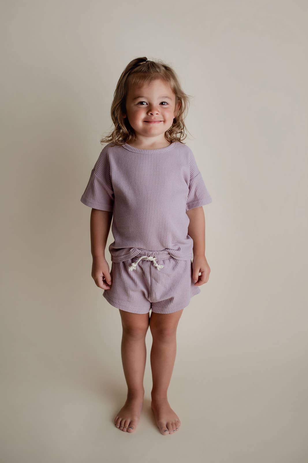 Soft Lilac Waffle Knit Shorts Set