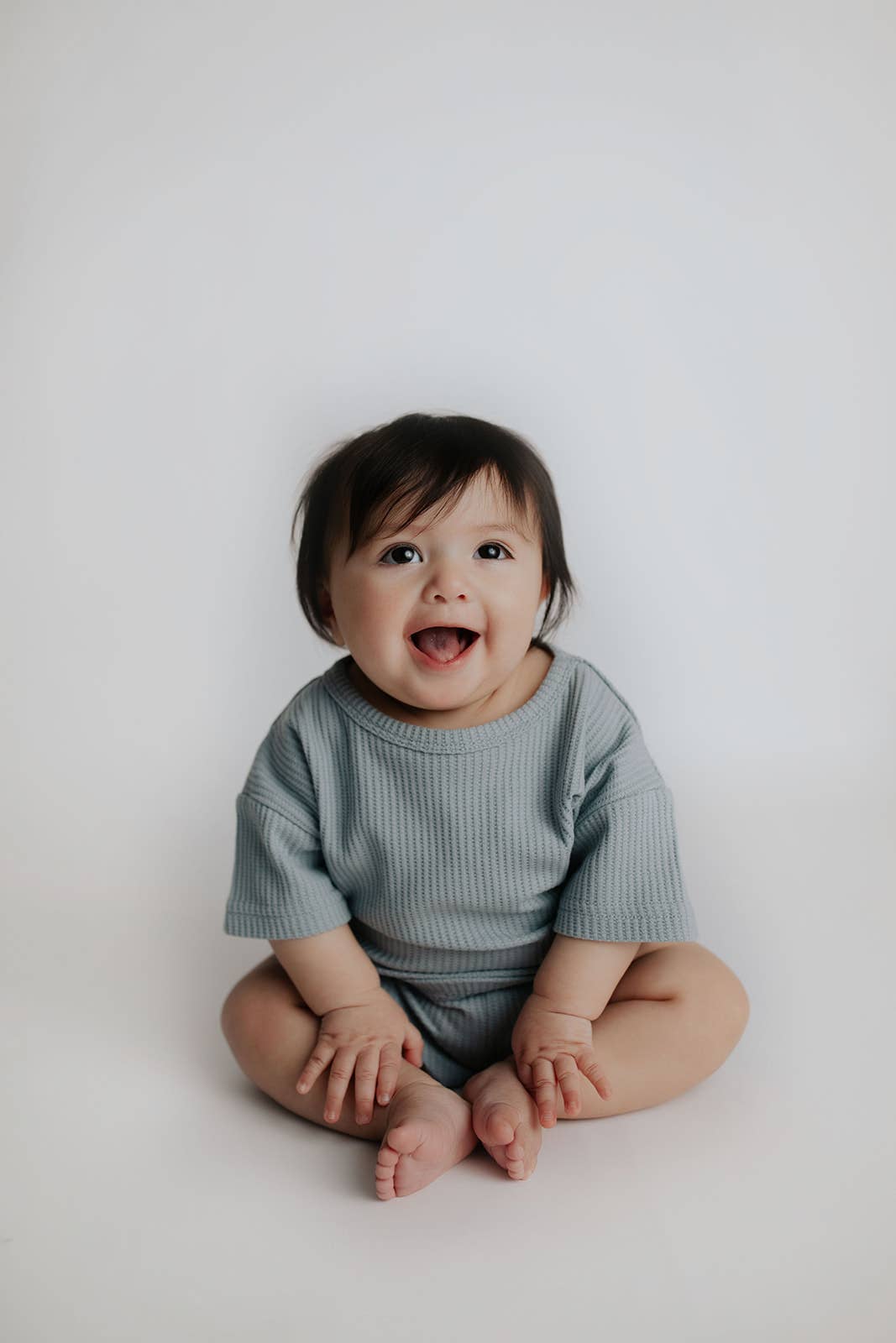 Dusty Blue Waffle Knit Shorts Set