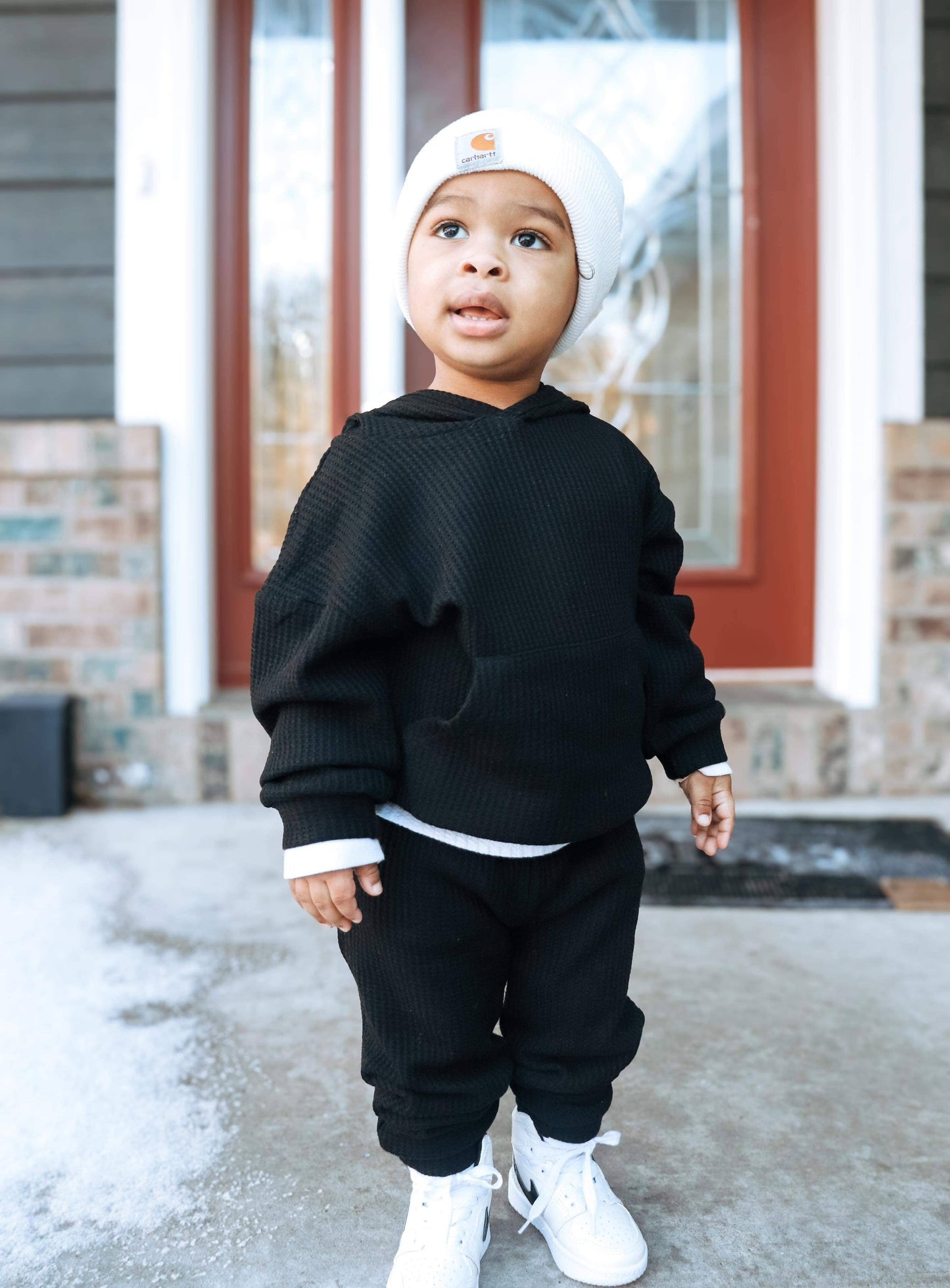 Black Waffle Knit Set