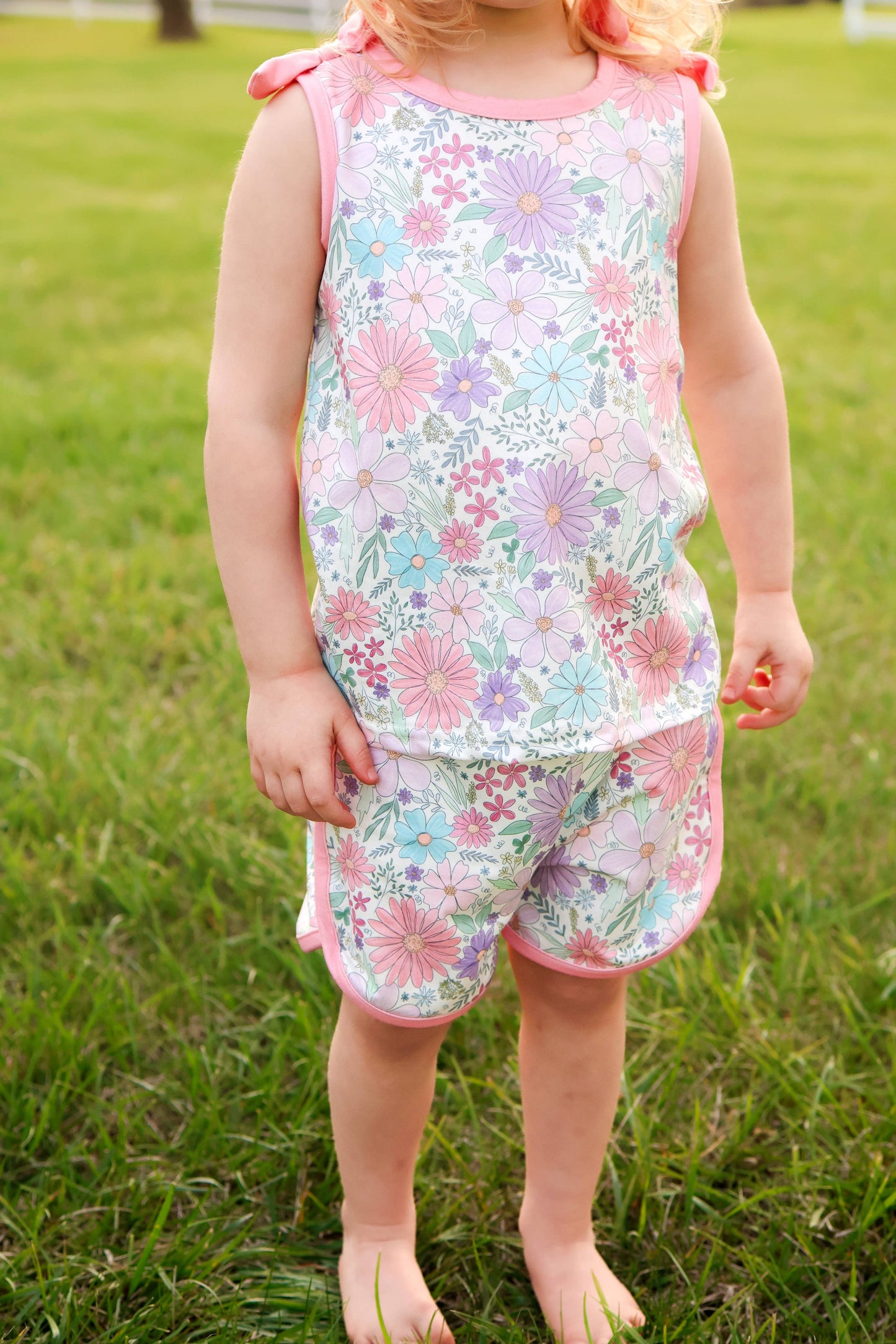 Pink Floral Tank Top and Shorts Set