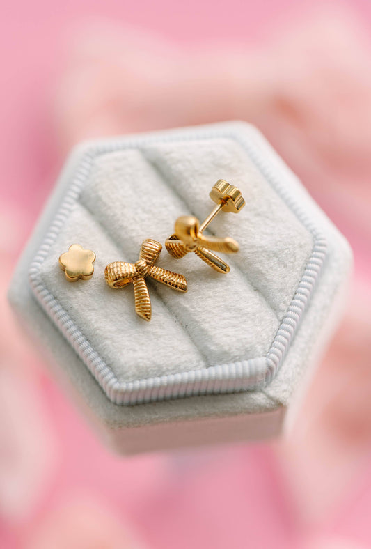 Gold Bow Flat Back Earrings