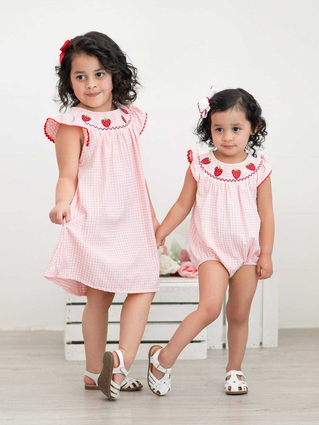 Strawberry Embroidered Plaid Smocked Dress