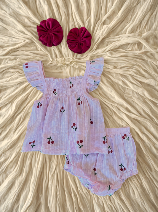 Pink Cherry Linen Shorts Set