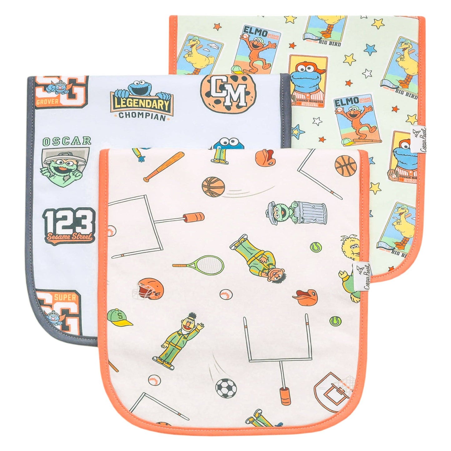 Sesame Street Varsity Friends Premium Burp Cloths - 3 Pack