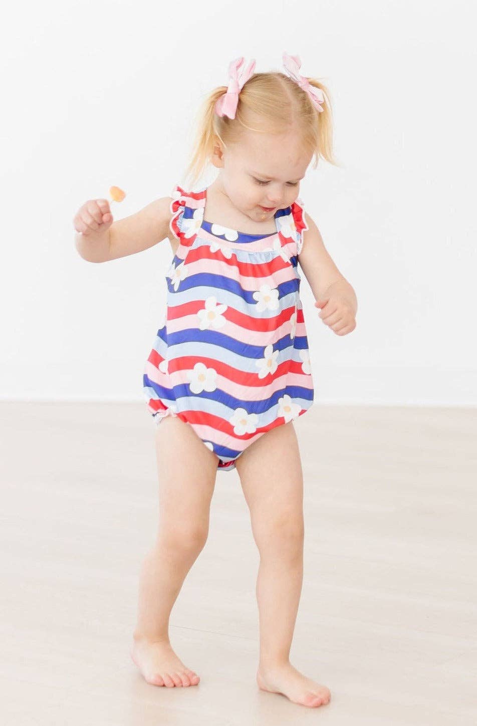 Little Miss Liberty Ruffle Cross Back Romper