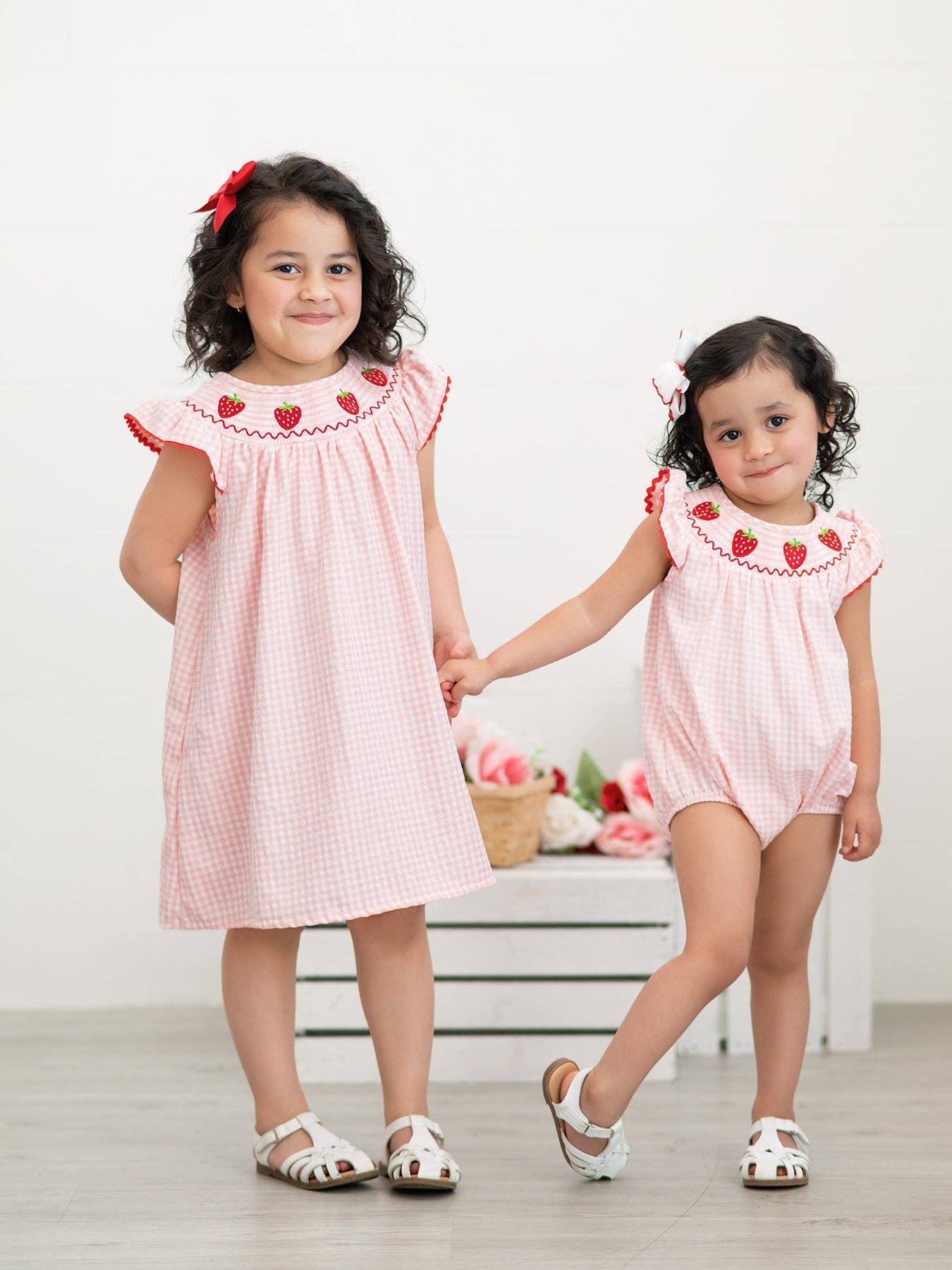 Strawberry Embroidered Plaid Smocked Dress