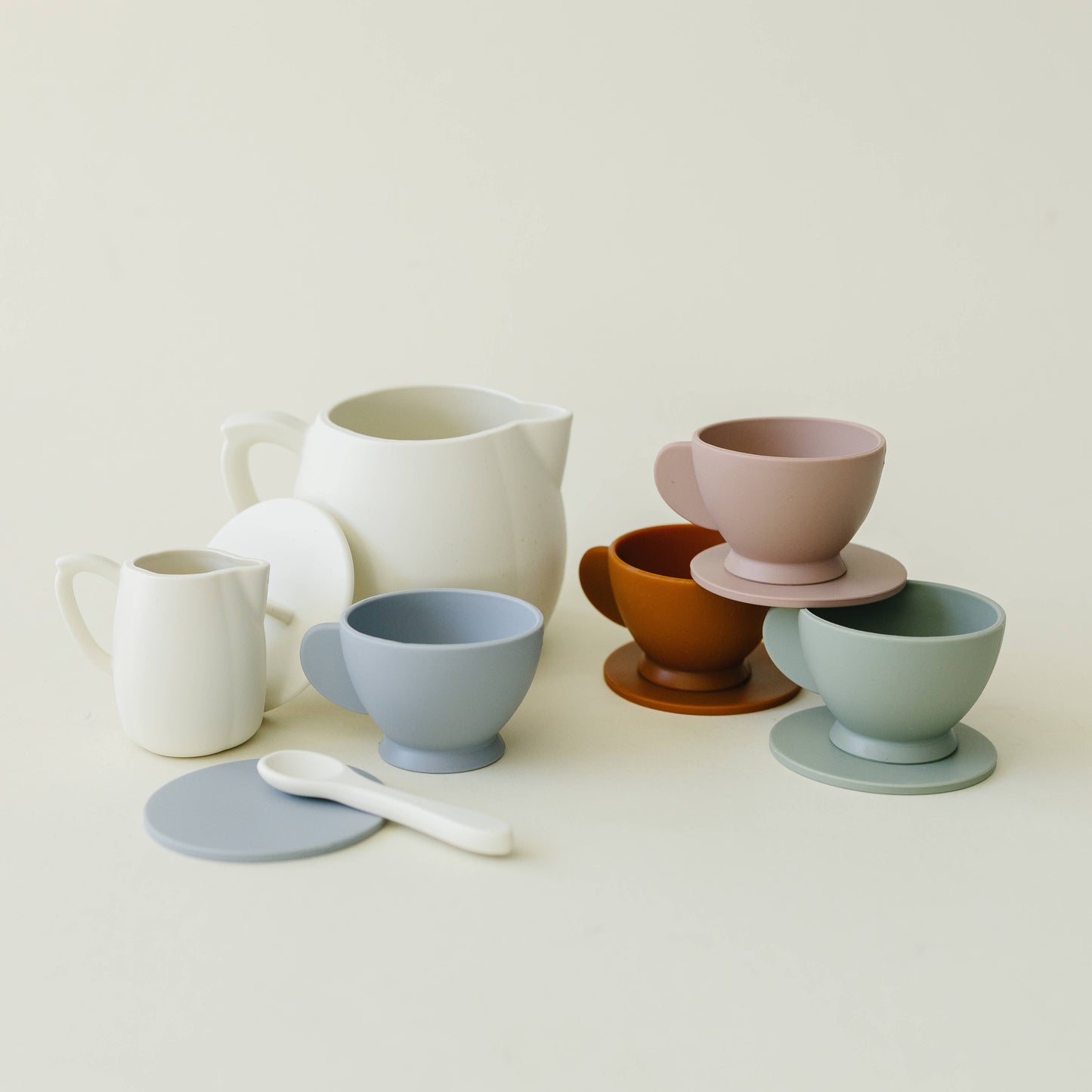 Cream Silicone Tea Set- 12 Piece Set