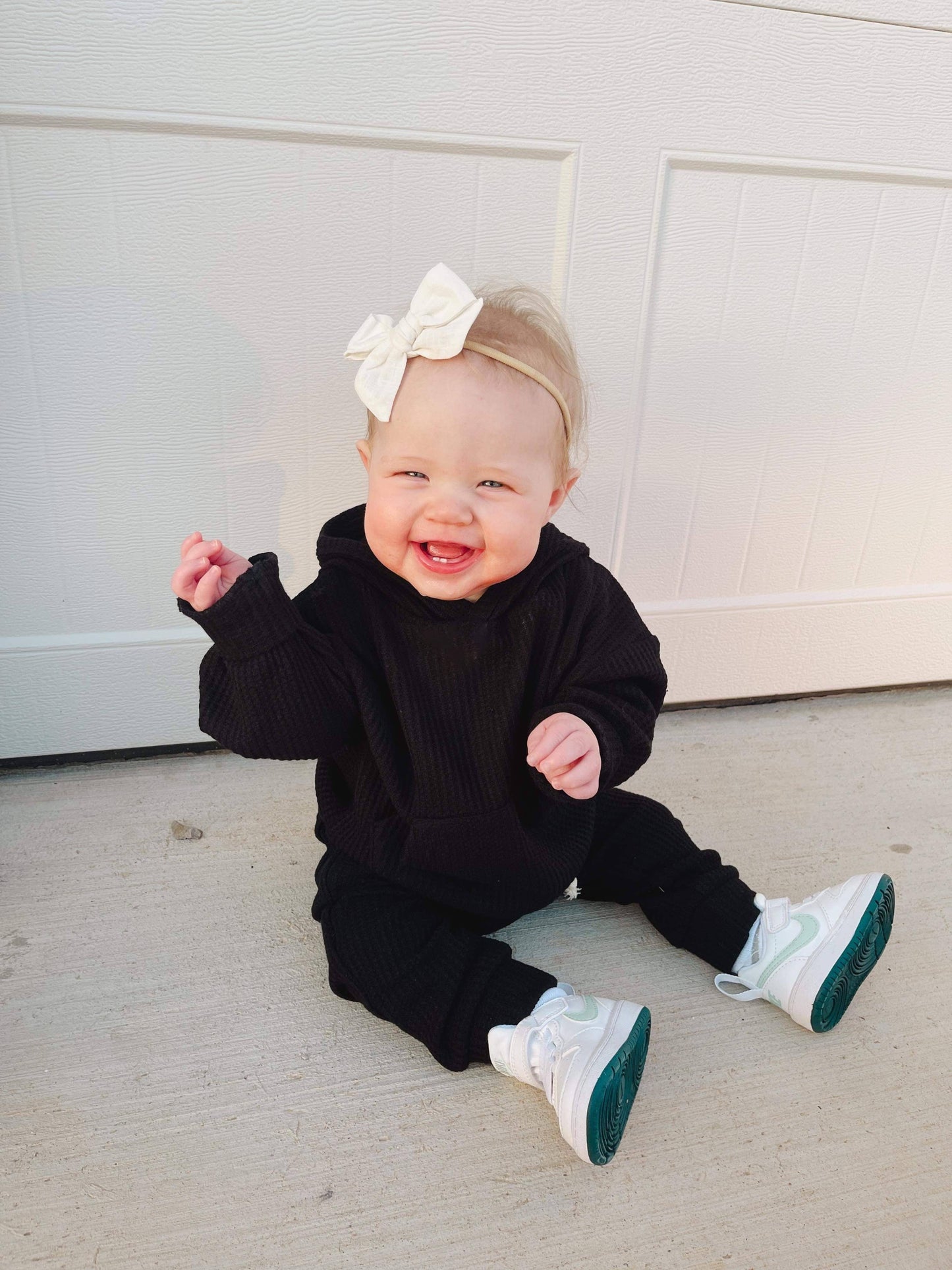 Black Waffle Knit Set