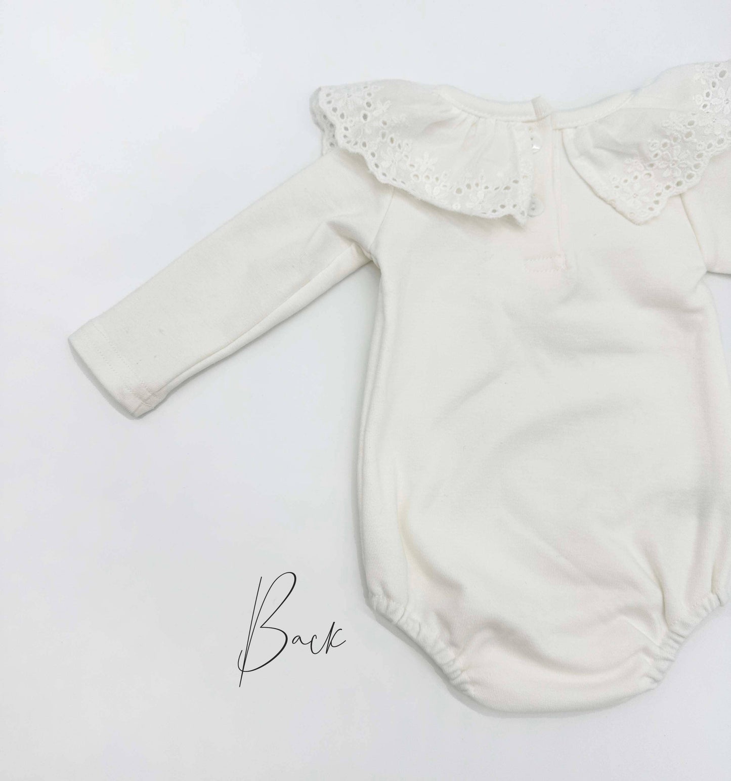 White Ruffle Collared Long Sleeve Body Suit