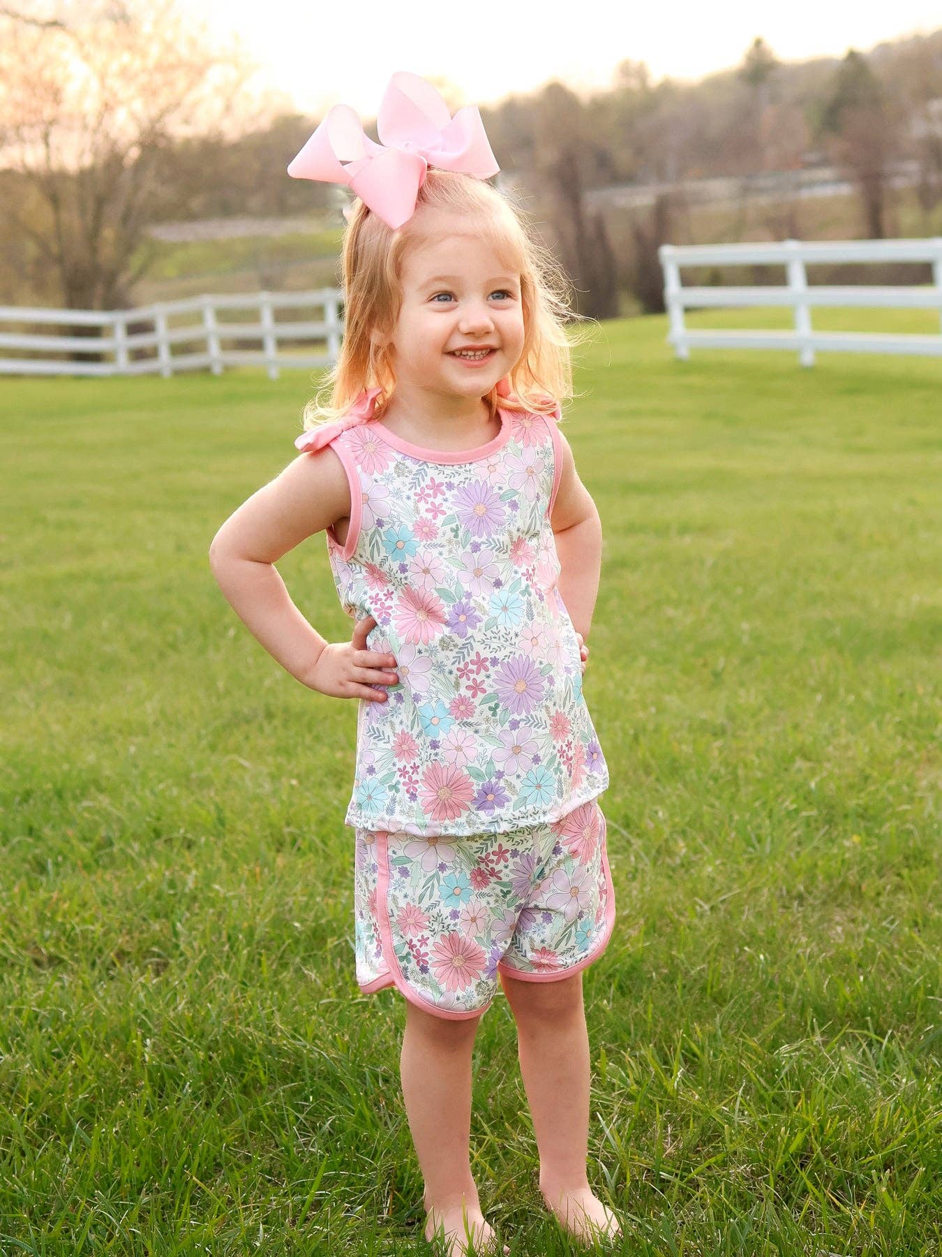 Pink Floral Tank Top and Shorts Set