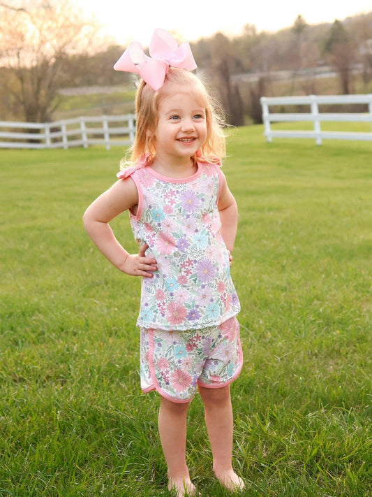 Pink Floral Tank Top and Shorts Set