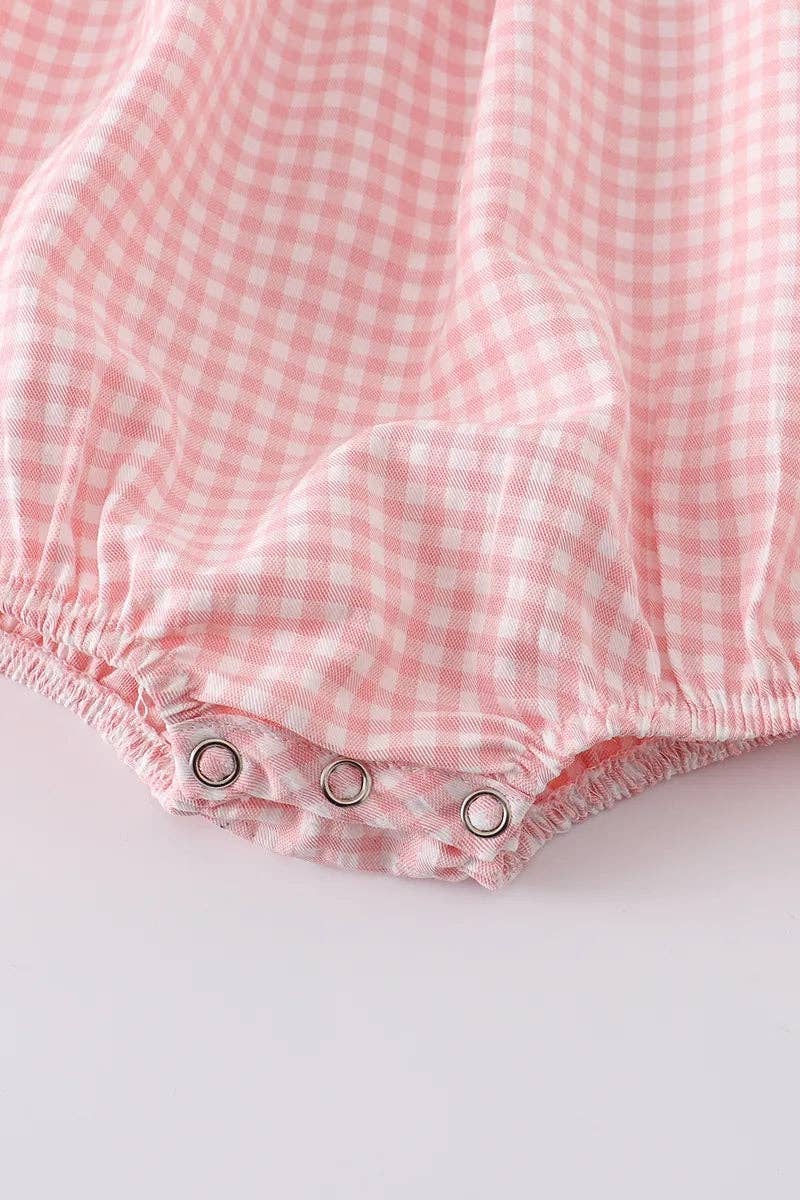 Strawberry Embroidered Plaid Smocked Romper