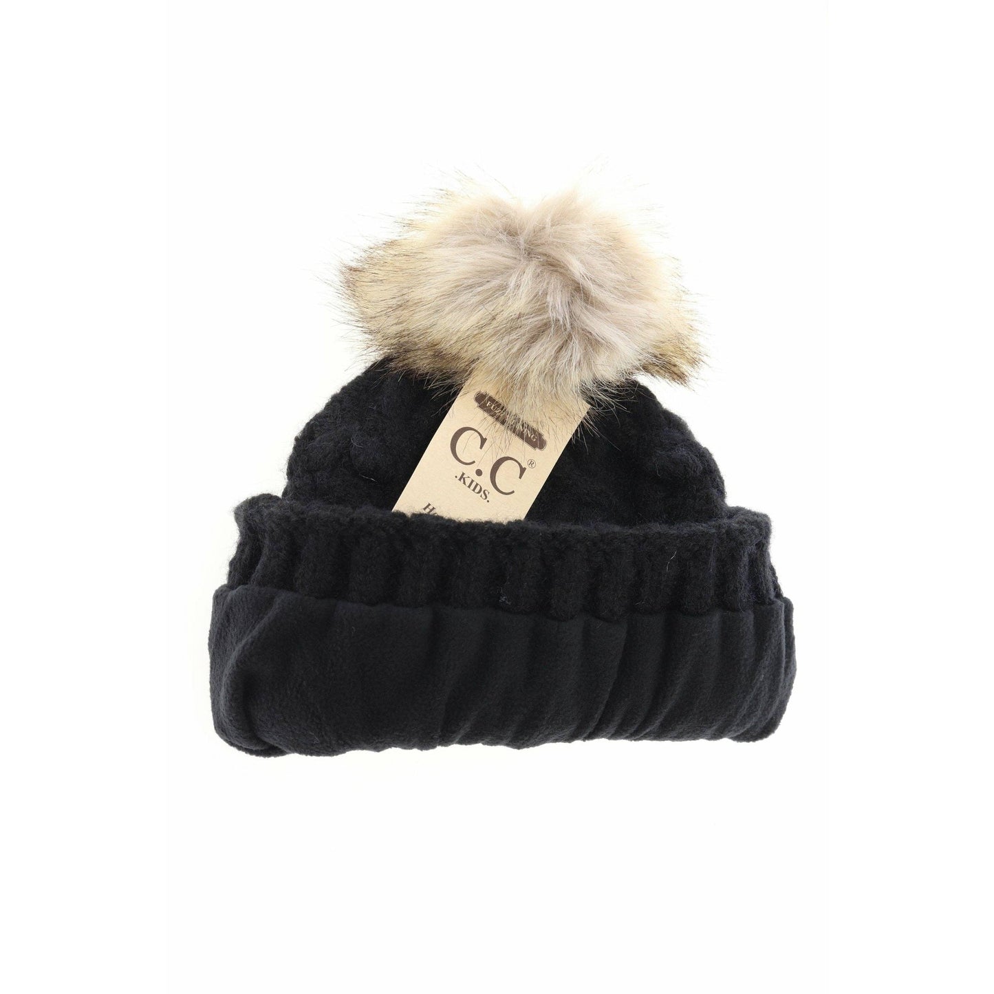 Kids Bobble Knit Beanie with Faux Fur Pom