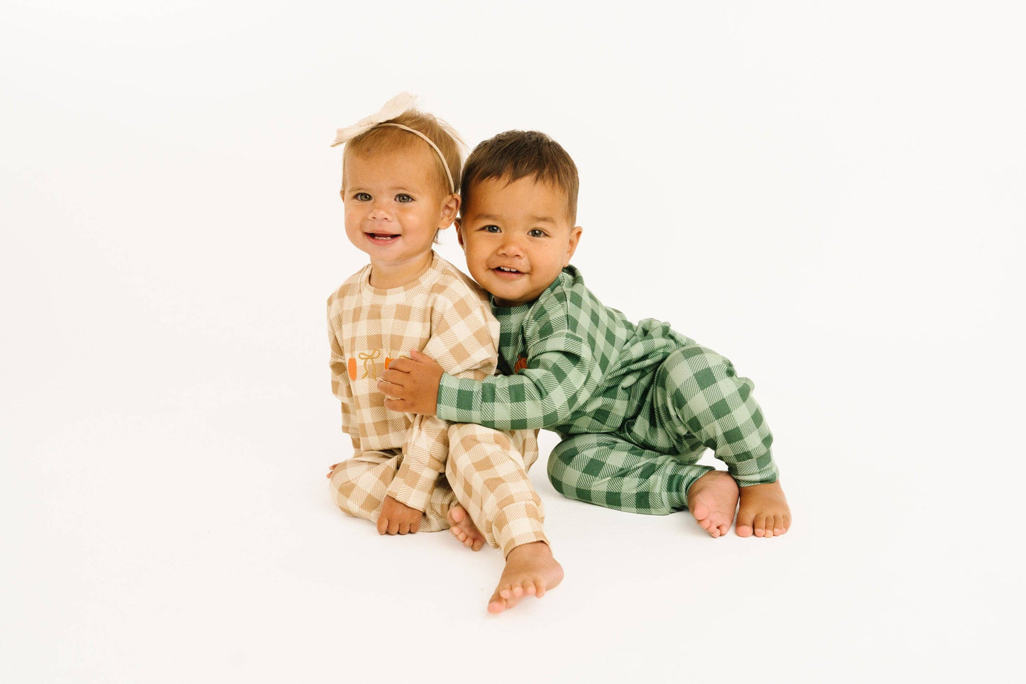Green Gingham Embroidered Pumpkin Set