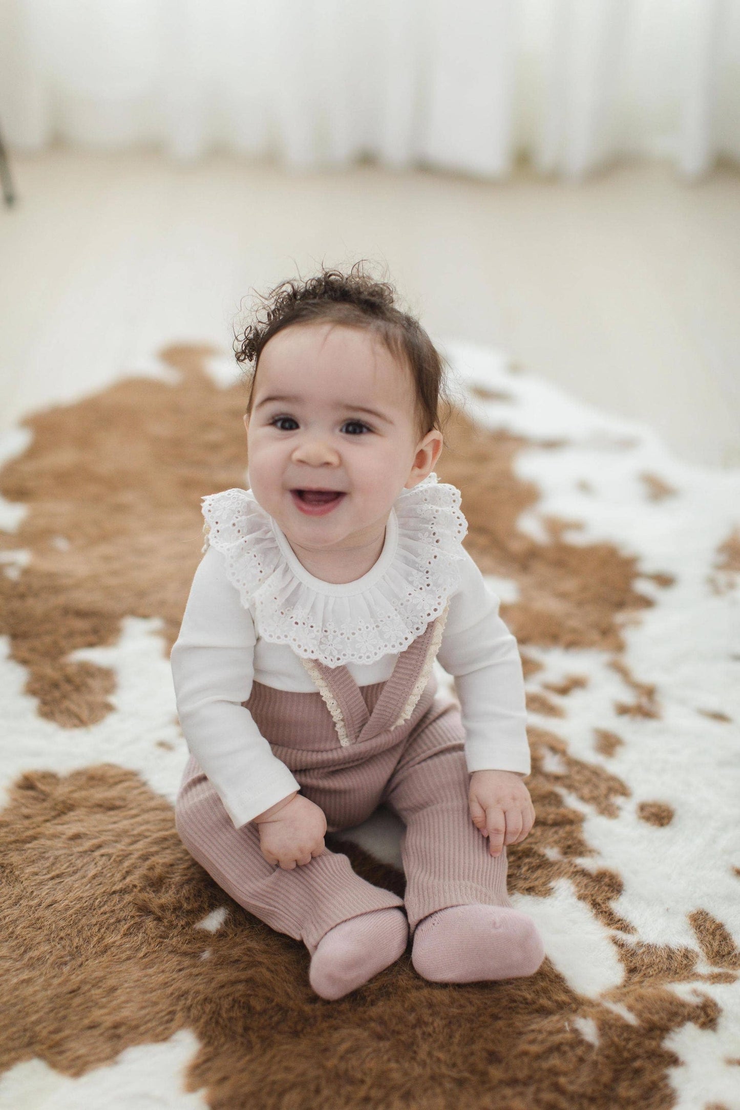 White Ruffle Collared Long Sleeve Body Suit