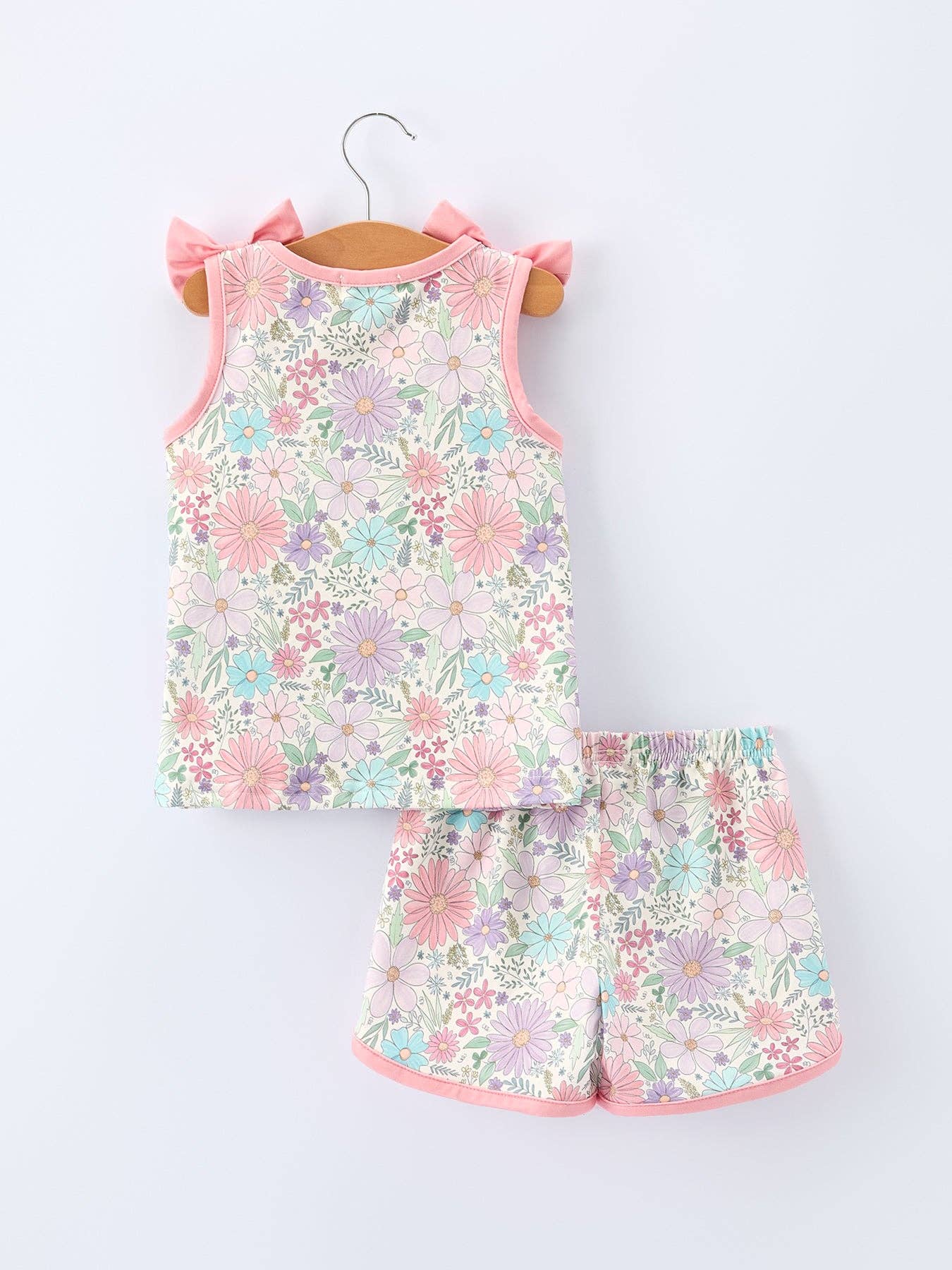 Pink Floral Tank Top and Shorts Set