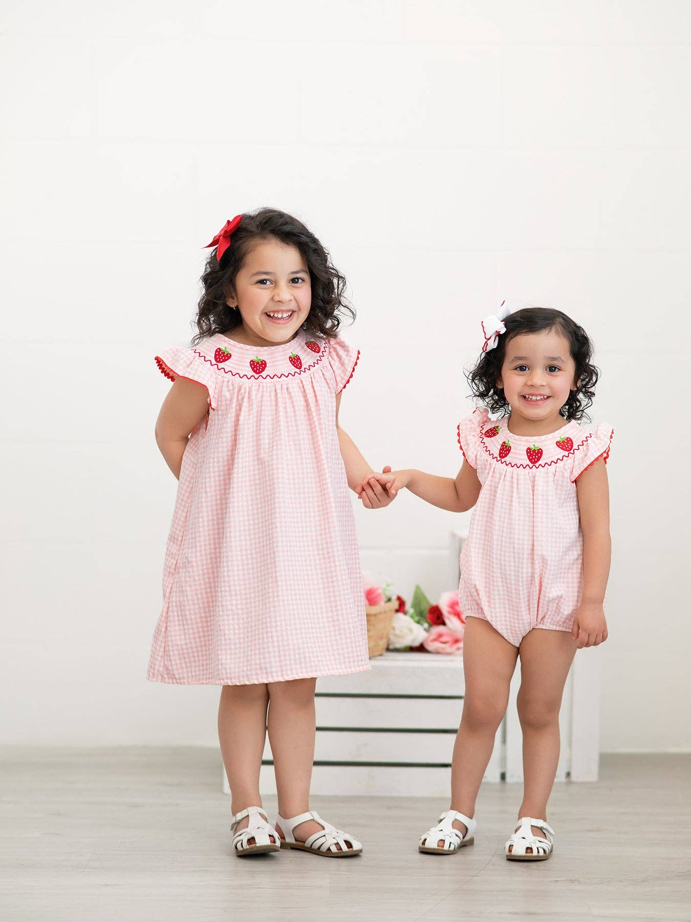 Strawberry Embroidered Plaid Smocked Romper