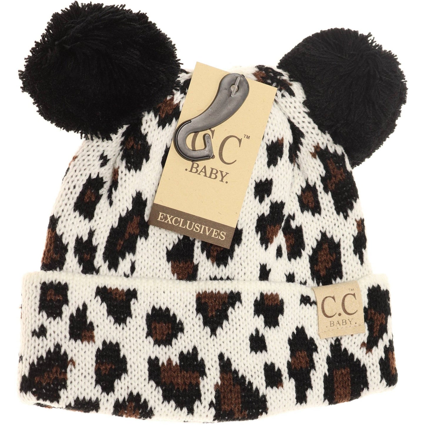 Baby Leopard Double Pom Beanie