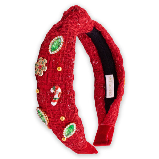 Christmas Embellished Tweed Knot Headband