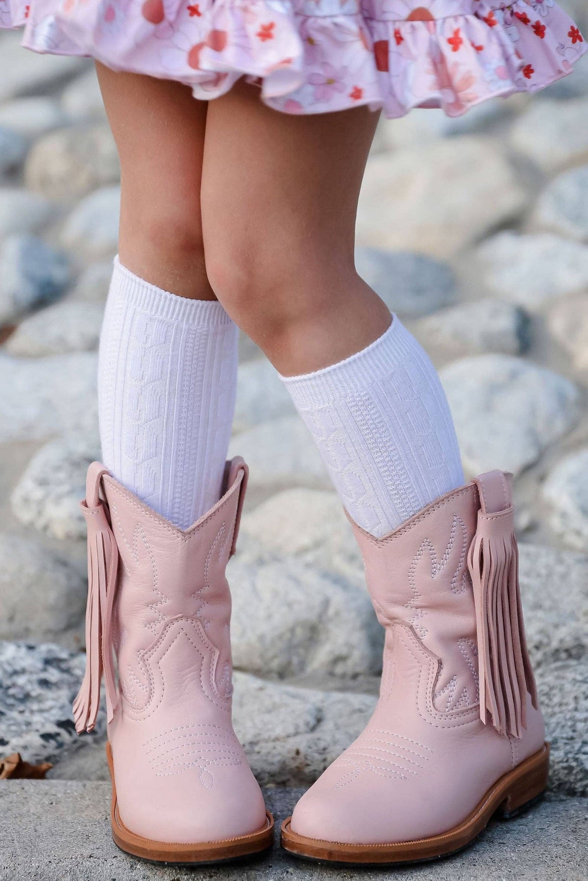 White Cable Knit Knee High Socks