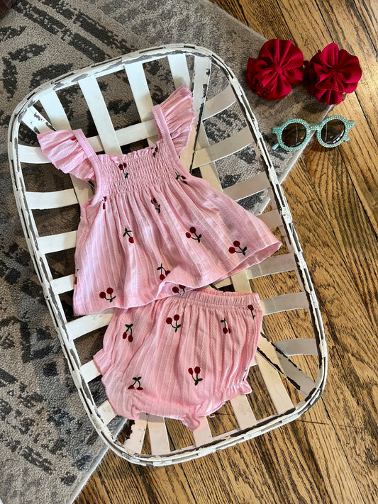 Pink Cherry Linen Shorts Set