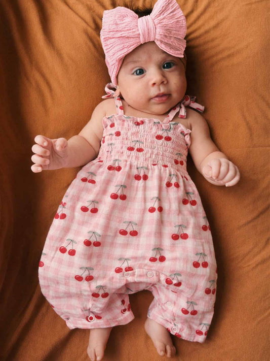 Gingham Cherries Smocked Romper