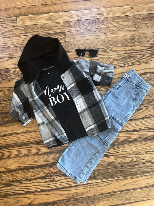 Long Sleeve Flannel- Black Plaid