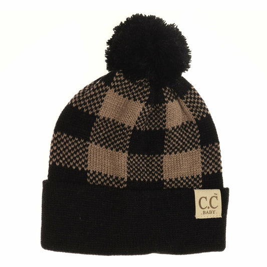 Baby Buffalo Plaid Pom Beanie